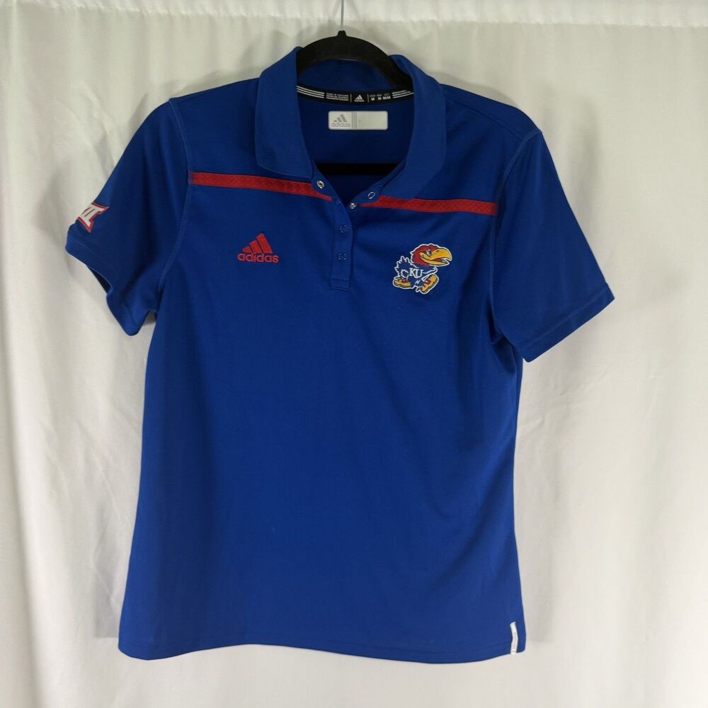 KU Jayhawks ADIDAS Polo Women's Medium Blue Short Sleeve Collared Shirt